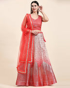 Red Organza Mirror With Coding Work Lehenga Choli with Dupatta - Tanya