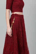 Maroon Net Thread embroidery with stone work Lehenga Choli with Dupatta - Jivika