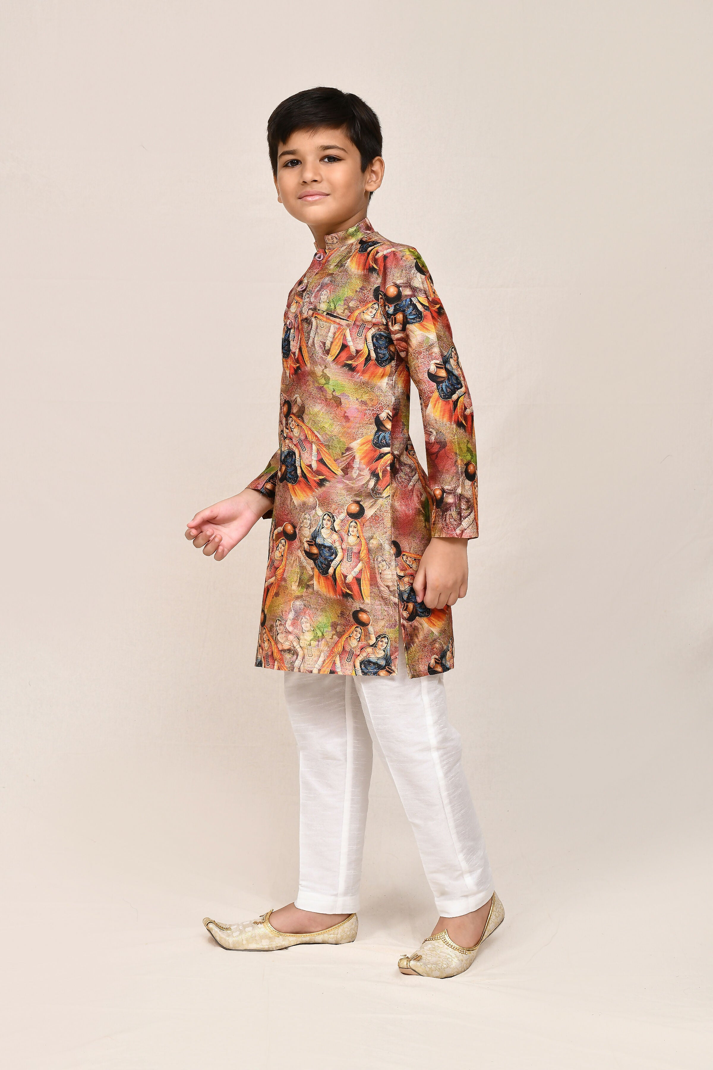 Joban Fashion Silk Dark Beige Kurta With Straight Fit Pant