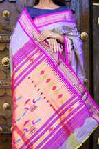 Very Much Indian Pure Silk Handloom Paithani -Dual Tone Lavender With Purplish Pink - Distacart