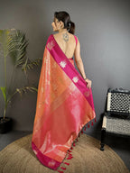 Joban Fashion Orange Intricate Zari Weaving Soft Silk Dharmavaram Saree