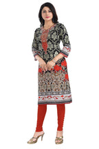 Snehal Creations Deep Black Designer Digital Print Cotton Slub Fabric Long Kurti Tunic - Distacart