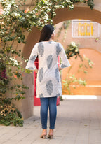 Juniper Azure White Breeze Cotton Tassel Kurta - Distacart