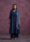 Juniper Indigo Floral Printed Cotton Kurta Set With Chiffon Dupatta - Distacart