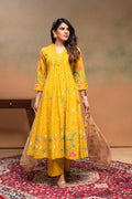 Juniper Mustard Floral Printed Cotton Kurta Set With Chiffon Dupatta - Distacart
