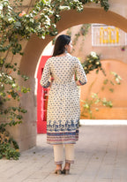 Juniper Ivory Floral Printed Chanderi Kurta Pant And Dupatta Set With Sequins - Distacart