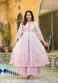 Juniper Pink Ethnic Motif Printed Cotton Kurta & Shrug With Doris - Distacart