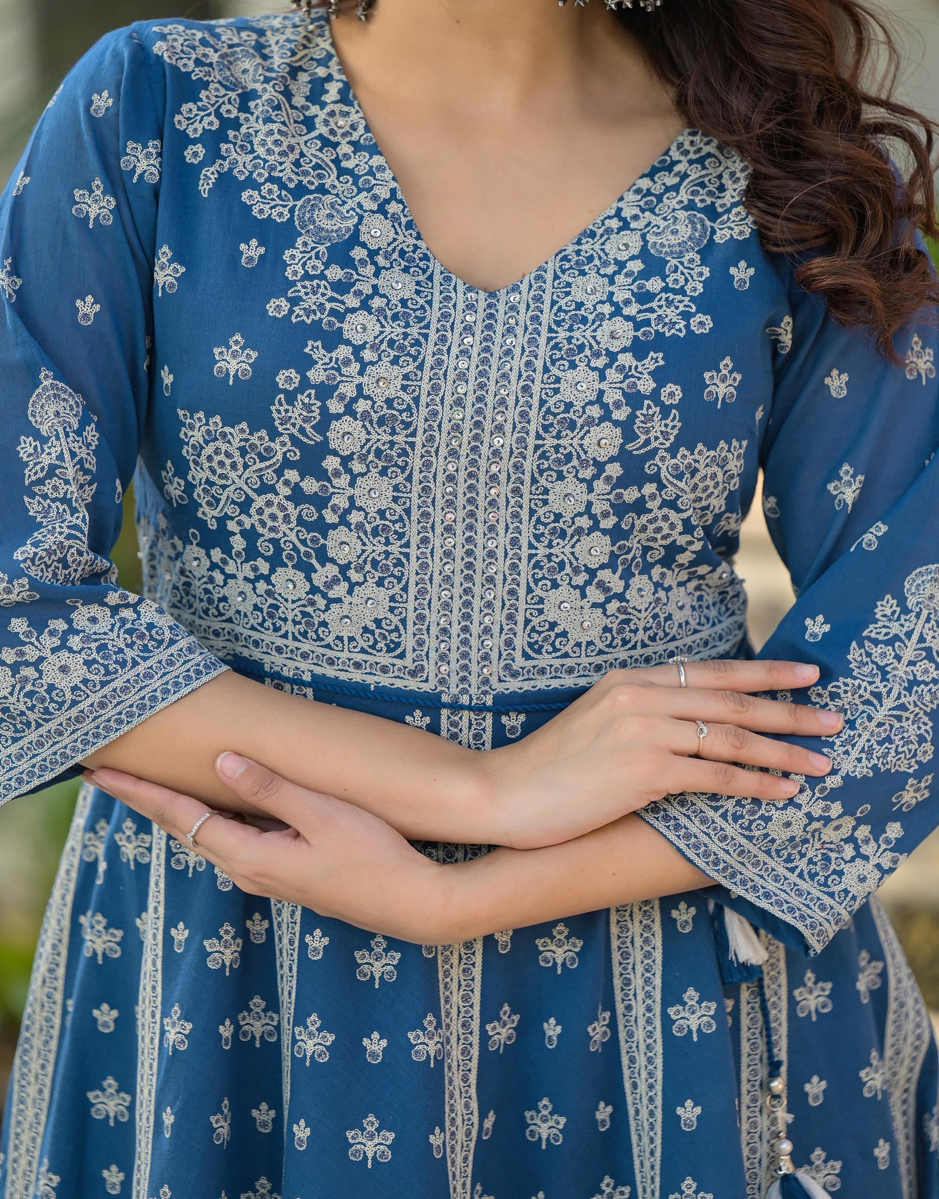Juniper Indigo Ethnic Motif Printed Cotton Long Dress - Distacart