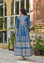 Juniper Indigo Ethnic Motif Printed Cotton Long Dress - Distacart