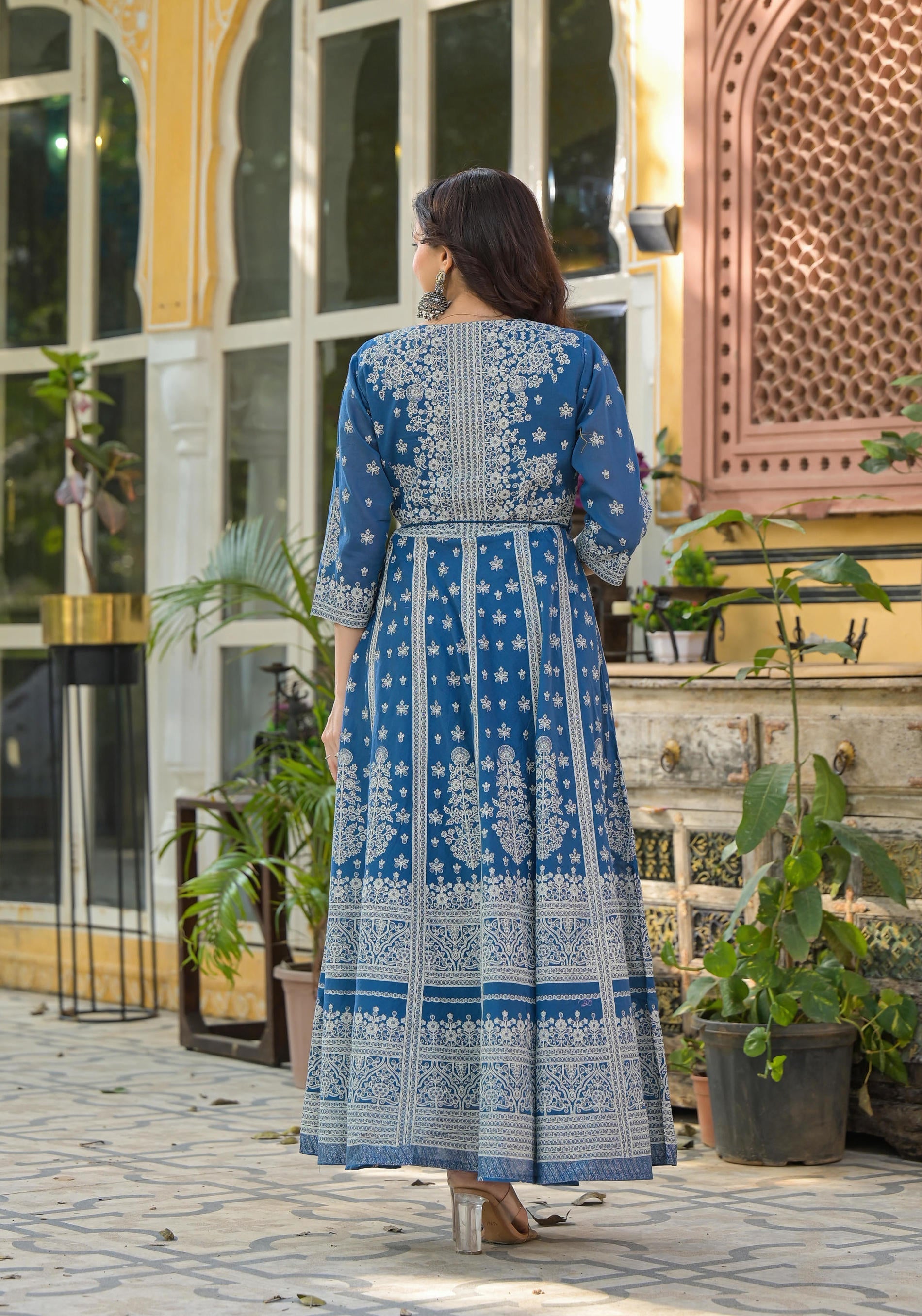 Juniper Indigo Ethnic Motif Printed Cotton Long Dress - Distacart