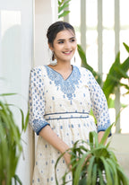 Juniper Serene Ivory Indigo Mughal Motif Cotton Midi Dress - Distacart