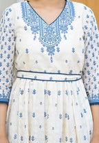 Juniper Serene Ivory Indigo Mughal Motif Cotton Midi Dress - Distacart