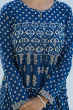 Juniper Indigo Ethnic Motif Printed Cotton Long Dress With Sequins & Thread Work - Distacart