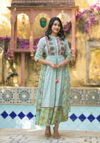 Juniper Mint Green Floral Long Dress With Dupatta - Distacart