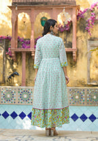 Juniper Mint Green Floral Long Dress With Dupatta - Distacart