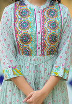 Juniper Mint Green Floral Long Dress With Dupatta - Distacart