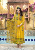 Juniper Mustard Floral Long Dress With Dupatta - Distacart