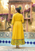 Juniper Mustard Floral Long Dress With Dupatta - Distacart