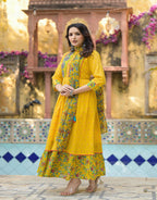 Juniper Mustard Floral Long Dress With Dupatta - Distacart