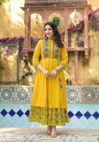 Juniper Mustard Floral Long Dress With Dupatta - Distacart