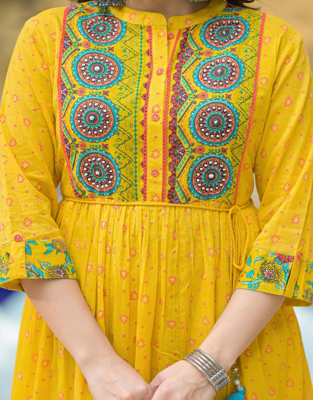 Juniper Mustard Floral Long Dress With Dupatta - Distacart