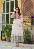 Juniper Off White Floral Long Dress With Dupatta - Distacart