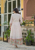 Juniper Off White Floral Long Dress With Dupatta - Distacart