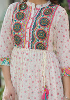 Juniper Off White Floral Long Dress With Dupatta - Distacart