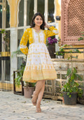 Juniper Mustard Ethnic Motif Printed Cotton Short Dress With Mirror Work & Lace - Distacart
