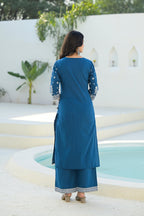 Juniper Indigo Embroidered Cotton Suit Set With Dupatta - Distacart