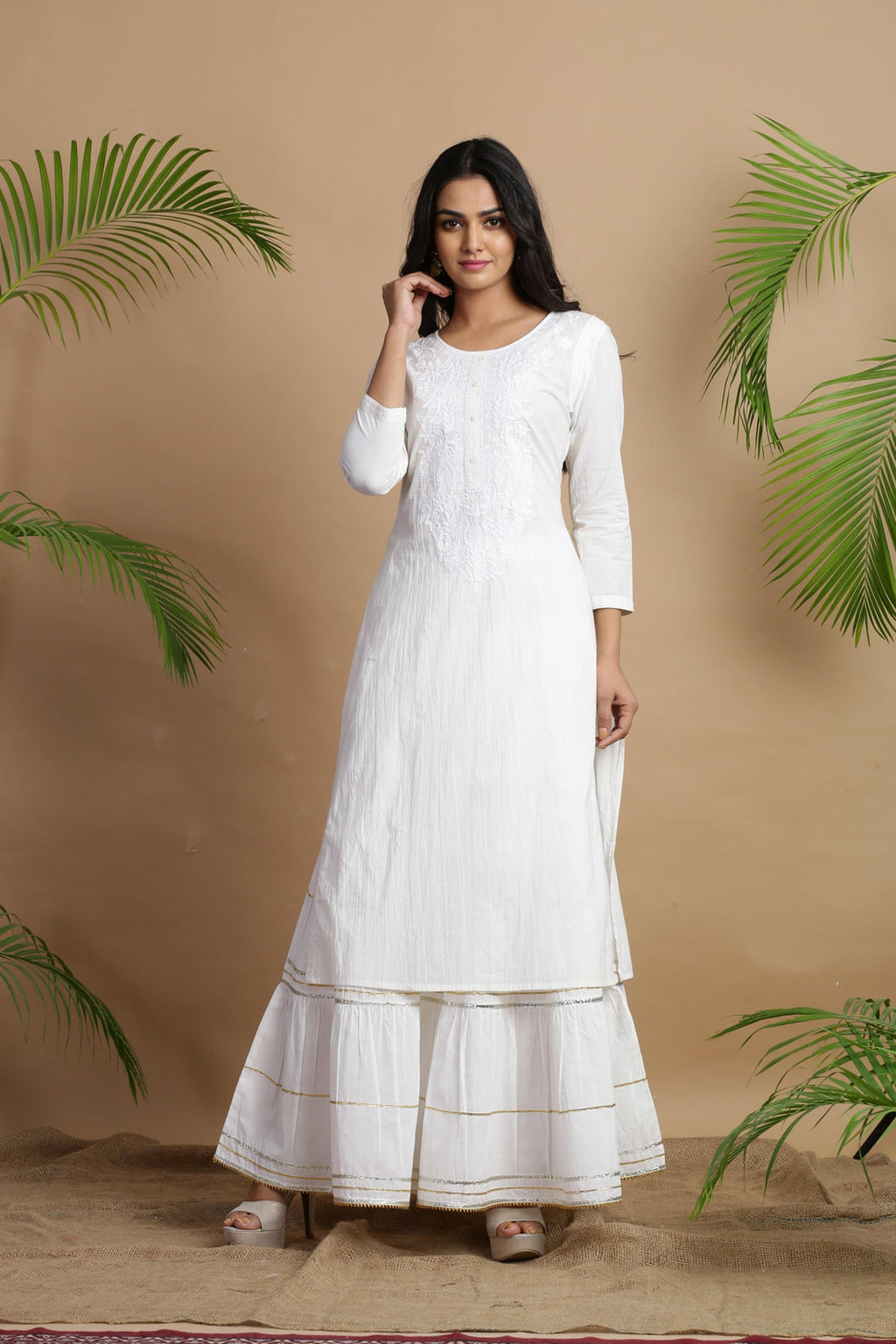 Juniper White Cotton Embroidered A-Line Straight Kurta - Distacart