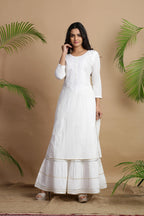 Juniper White Cotton Embroidered A-Line Straight Kurta - Distacart