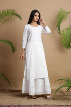 Juniper White Cotton Embroidered A-Line Straight Kurta - Distacart