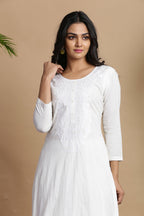 Juniper White Cotton Embroidered A-Line Straight Kurta - Distacart