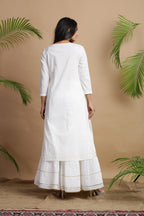 Juniper White Cotton Embroidered A-Line Straight Kurta - Distacart