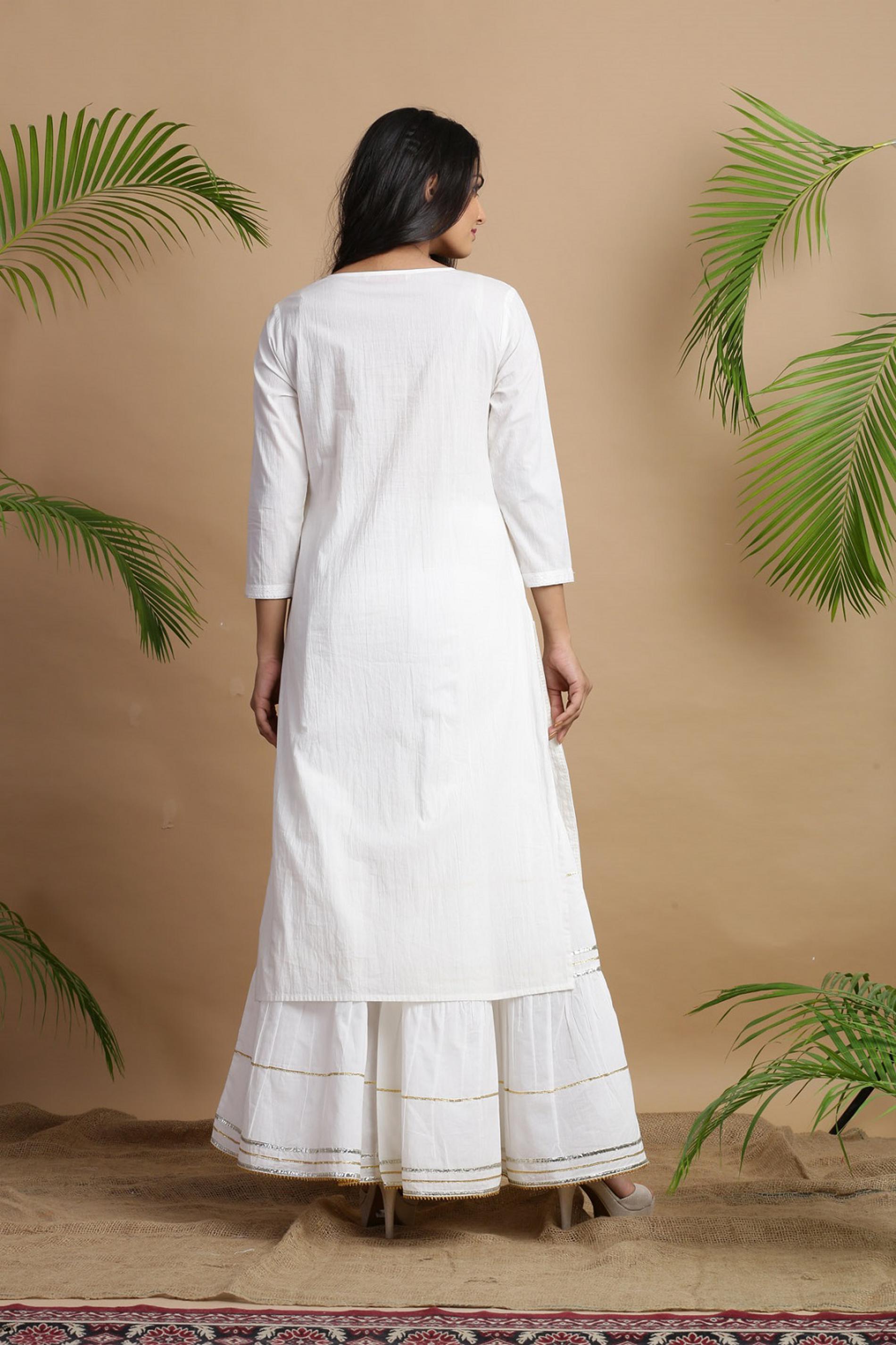 Juniper White Cotton Embroidered A-Line Straight Kurta - Distacart