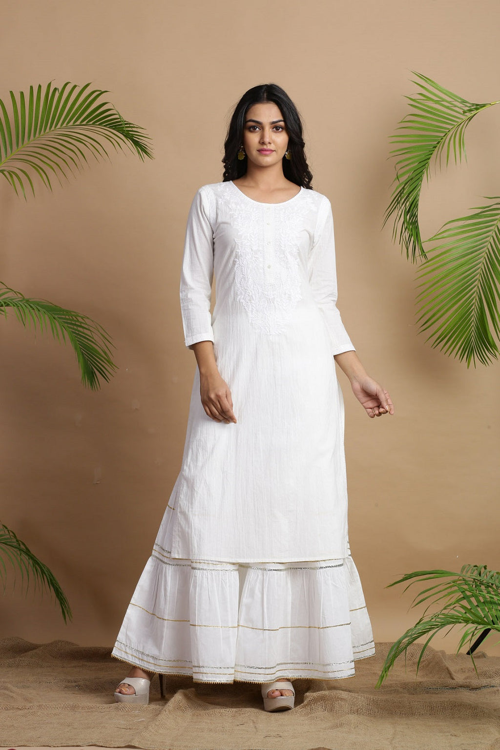 Juniper White Cotton Embroidered A-Line Straight Kurta - Distacart