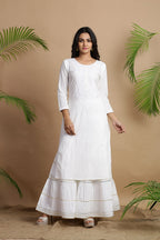 Juniper White Cotton Embroidered A-Line Straight Kurta - Distacart