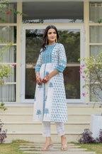 Juniper White Floral Printed Cotton Kurta With Buttons - Distacart