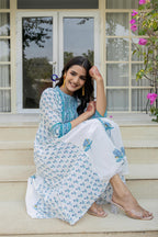 Juniper Women's White Floral Printed Cotton Kurta With Buttons