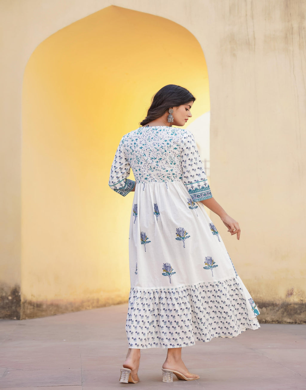 Juniper White Floral Printed Cotton Kurta & Dupatta With Lace - Distacart
