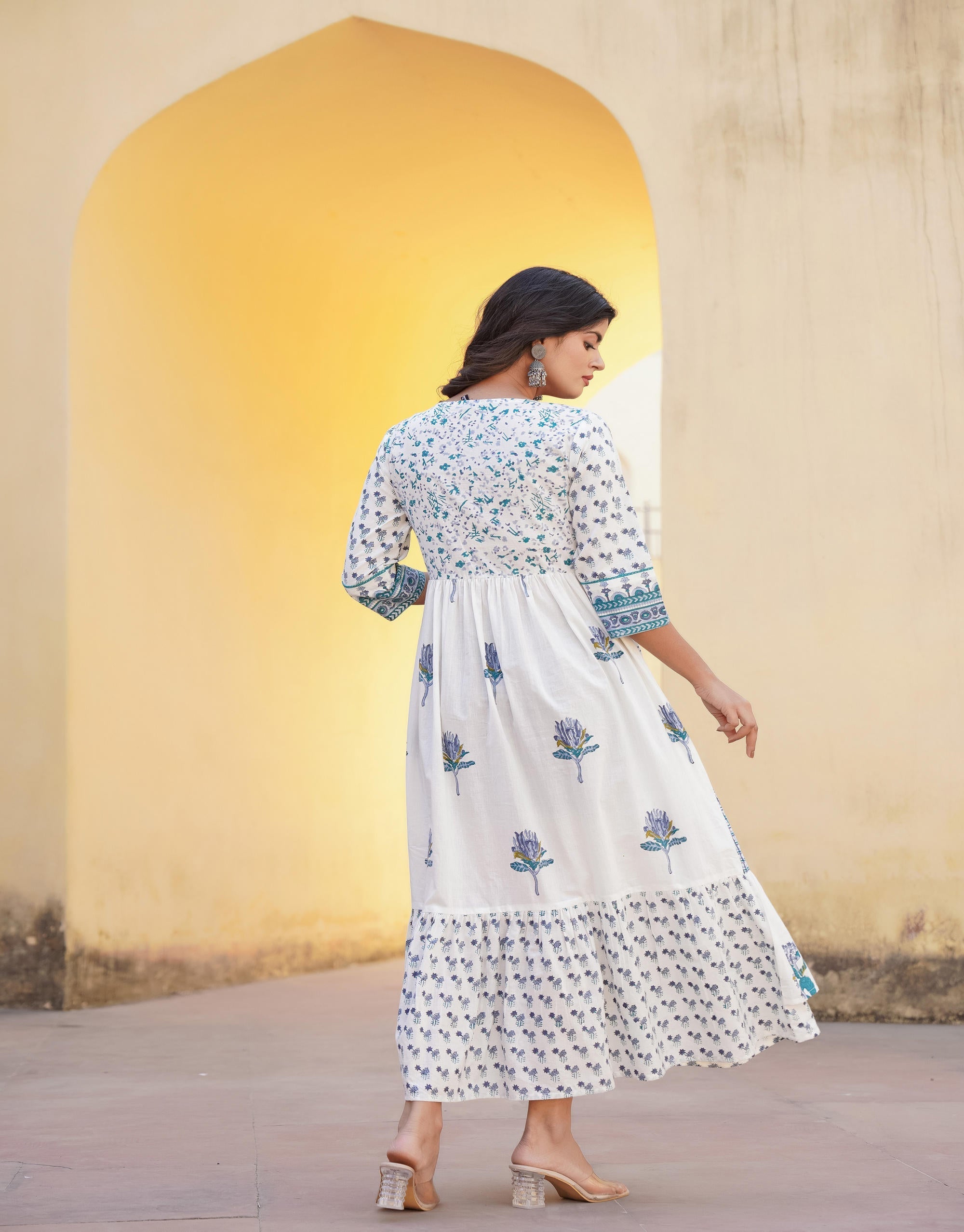 Juniper White Floral Printed Cotton Kurta & Dupatta With Lace - Distacart