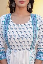 Juniper White Floral Printed Cotton Kurta & Dupatta With Lace - Distacart