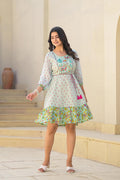 Juniper Mint Green Ethnic Motif Printed Short Dress With Dori - Distacart