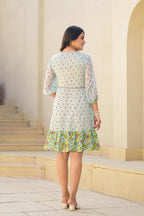 Juniper Mint Green Ethnic Motif Printed Short Dress With Dori - Distacart