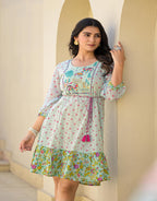 Juniper Mint Green Ethnic Motif Printed Short Dress With Dori - Distacart