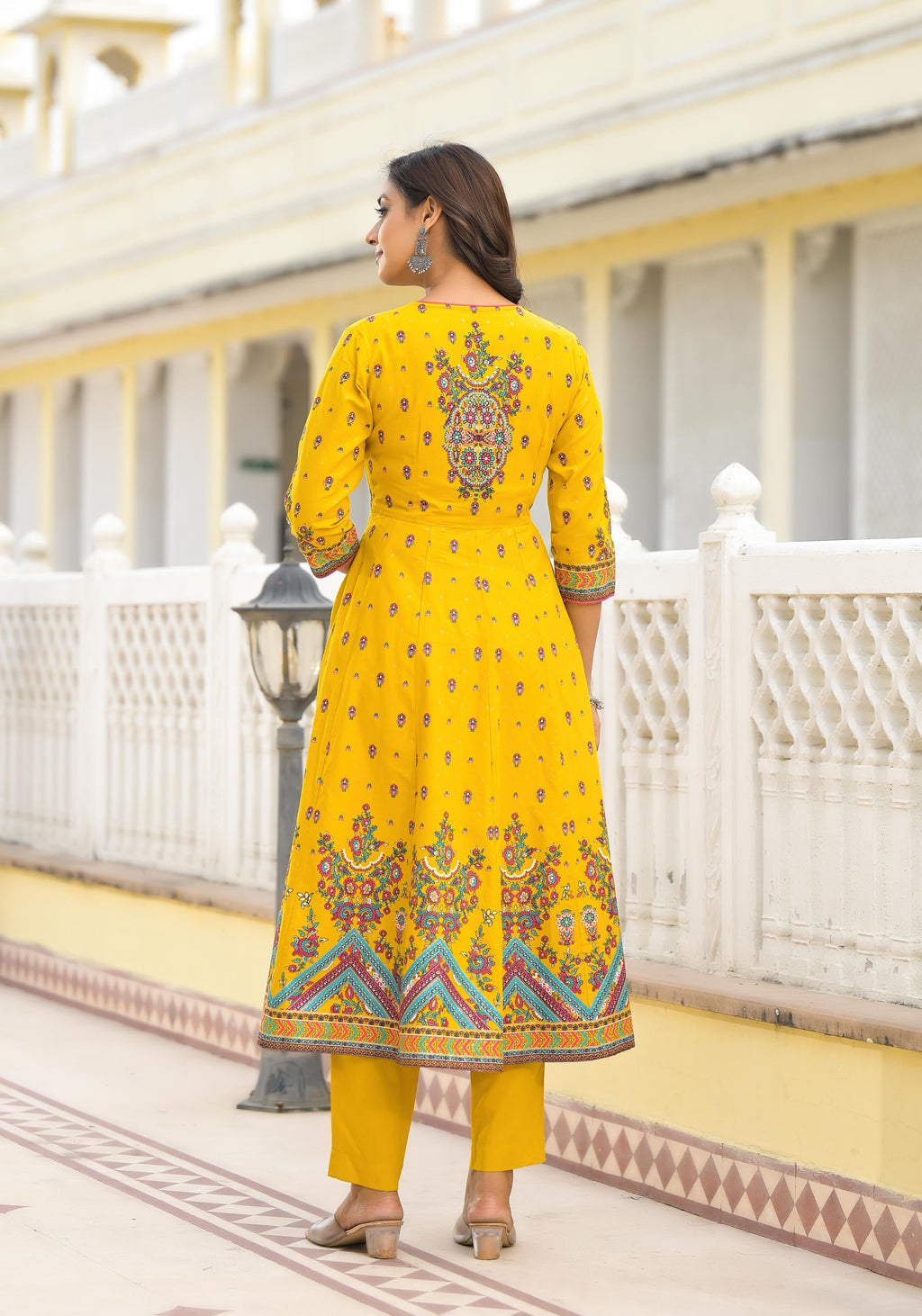 Juniper Mustard Ethnic Motif Printed Cotton A-Line Kurta Pant And Dupatta Set With Sequins - Distacart