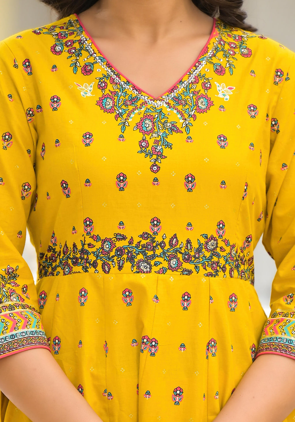 Juniper Mustard Ethnic Motif Printed Cotton A-Line Kurta Pant And Dupatta Set With Sequins - Distacart