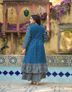 Juniper Indigo Floral Printed Cotton Long Dress & Shrug With Doris - Distacart