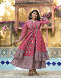 Juniper Maroon Floral Printed Cotton Long Dress With Shrug - Distacart